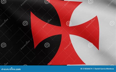 3d Banner Knights Templars Flag Of Poor Soldiers Christ And Temple Of Solomon Stock