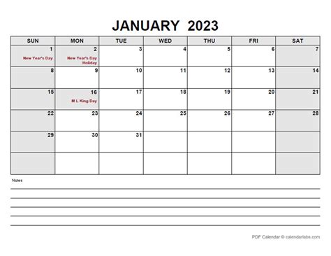 January 2023 Calendar Calendarlabs