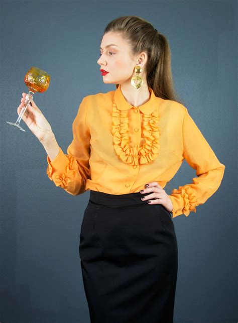 vintage 80s blouse ruffle blouse yellow statement top bohemian etsy vintage 80s blouse