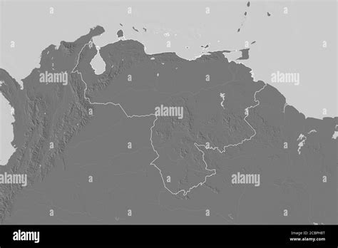 Extended Area Of Outlined Venezuela Bilevel Elevation Map 3d