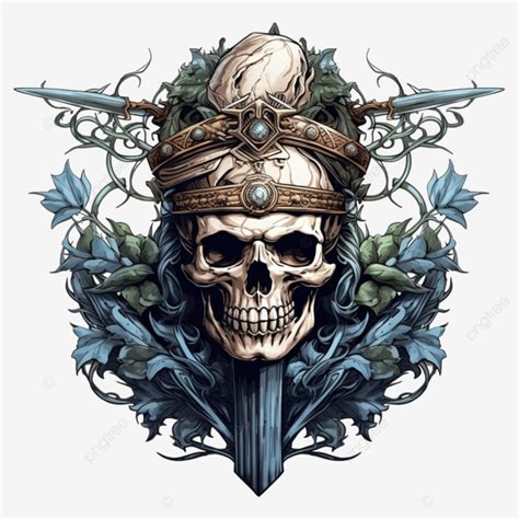 Skull With Sword And Laurel Wreath Skull Tattoo Warrior Png