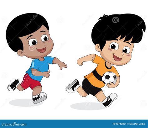 Boy Playing Football With Friends Stock Vector Illustration Of Play