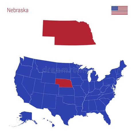 The State Of Nebraska Is Highlighted In Red Vector Map Of The United