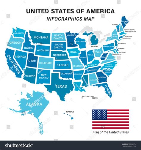 Usa Map Federal States Including Alaska Stock Vector Royalty Free
