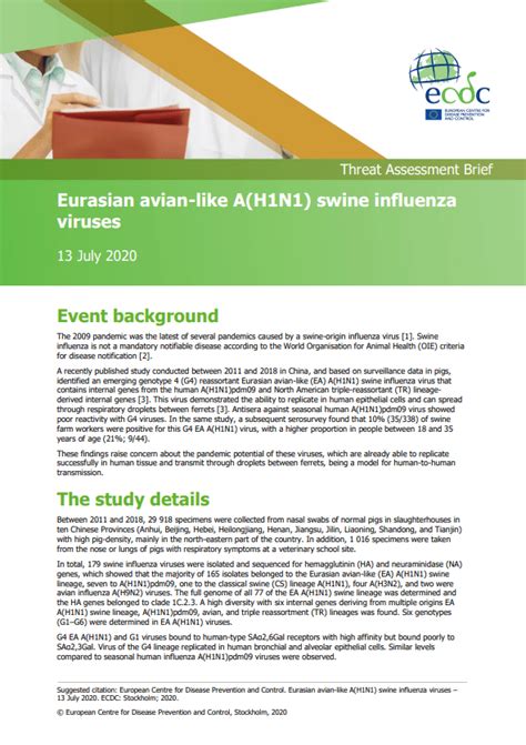 Threat Assessment Brief Eurasian Avian Like Ah1n1 Swine Influenza