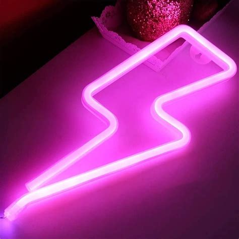 Xiyunte Neon Light Lightning Bolt Led Pink Neon Sign Wall Light Battery