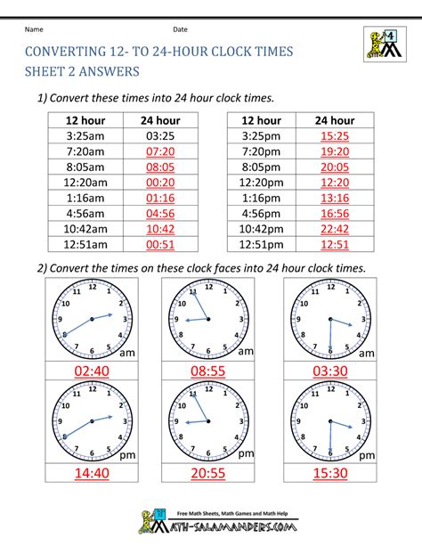 Lunar day 24 hour clock converter time card calculator grnwav co. Converting 12- to 24-hour clock Sheet 2 Answers | 24 hour ...