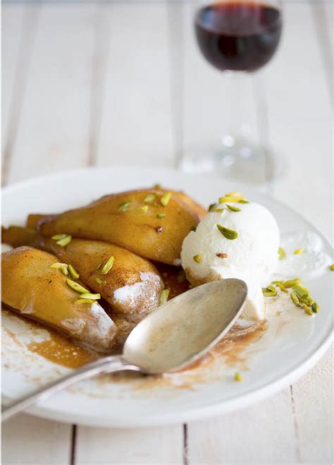 Roasted Pears With Pistachios And Vanilla Ice Cream Recipe Roasted