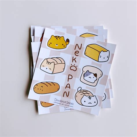 Neko Pan Cute Kawaii Cat Bread Sticker Sheet Etsy