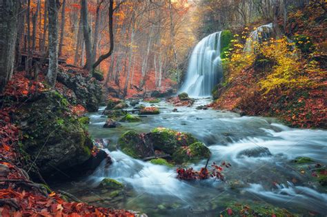 Beautiful Waterfall In Autumn Forest ~ Nature Photos