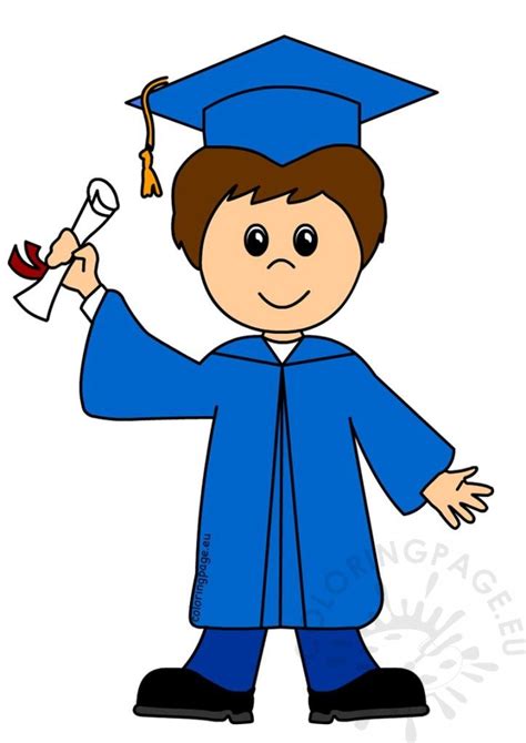 Happy Boy Graduate Cartoon Vector Illustration Coloring Page