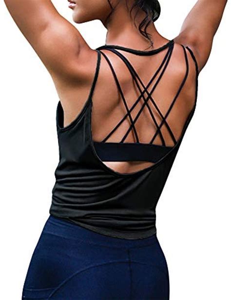 Ekouaer Women Yoga Tank Top Workout Backless Shirt Open Back Shirts Sports Tops Black In