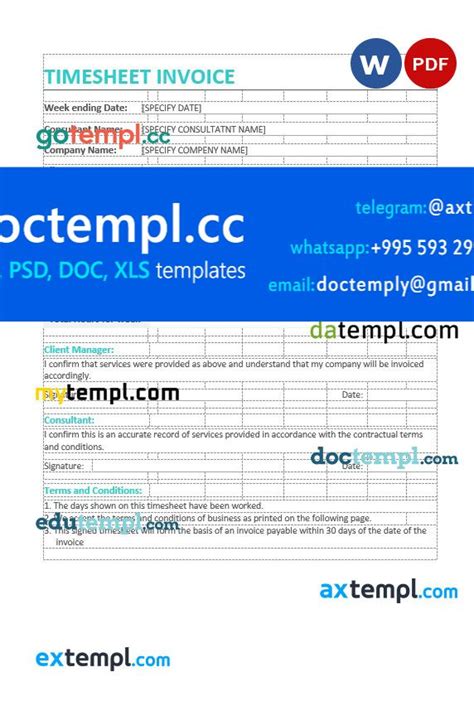 Sample Timesheet Invoice Template In Word And Pdf Format