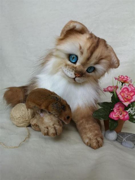 British Longhair Cat Realistic Animal Handmade Plush Toy T By