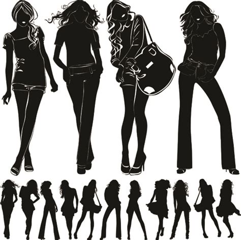 Beautiful Girls Silhouette Design Vector Material 03 Free