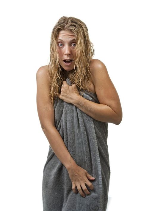 Woman Gets Out Of The Shower Surprised Stock Photo Image Of Bathroom