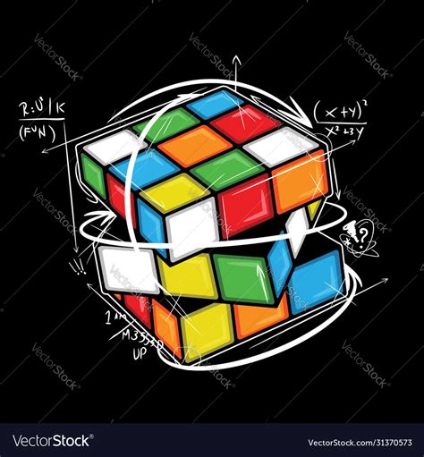 Hand Drawn Mathematical Rubiks Cube Royalty Free Vector