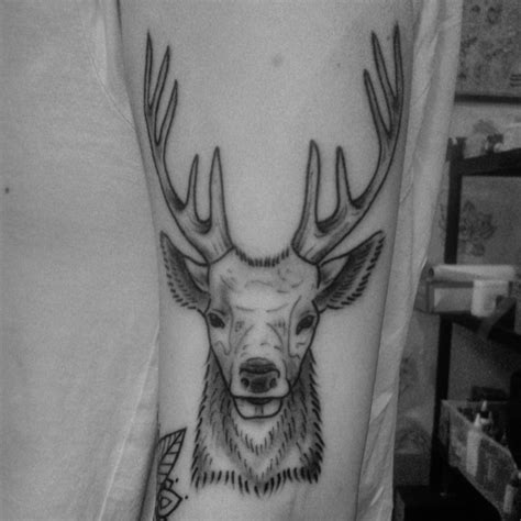 Small Stags Head On Holly Thanks Tattoo Tattoos Black Flickr