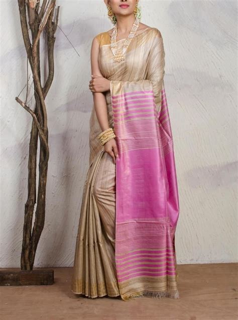 Handwoven Pure Tussar Silk Saree With Ghicha Pallu With Different Color Options Tussar Silk
