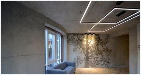 Industrial Concrete Ceiling With Led Strip Lamp Concrete Ceiling Led