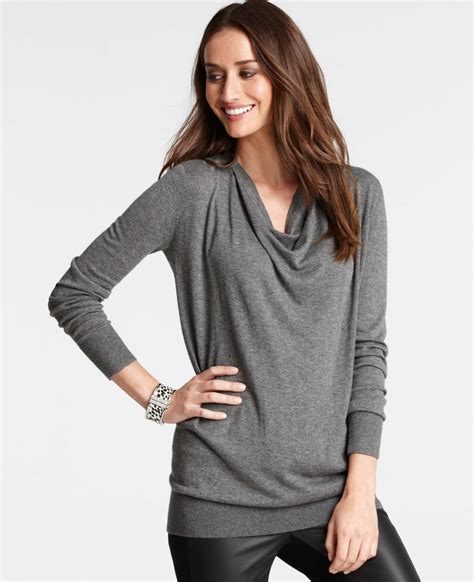 Ann Taylor Petite Cowl Neck Sweater In Gray Smog Heather Lyst