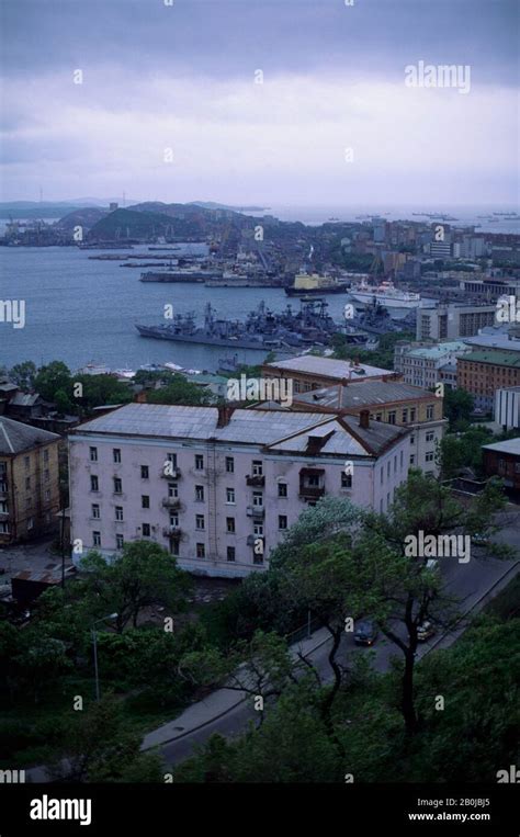 Russia Vladivostok Golden Horn Bay View Of Port With Navy Ships