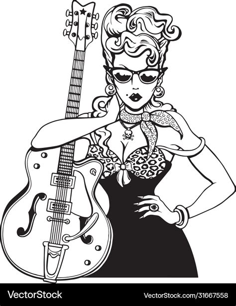 Rockabilly Girl With Vintage Guitar Royalty Free Vector