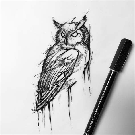 An Owl Drawing On Paper Next To A Marker