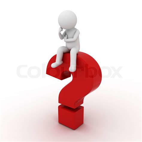 3d Man Sitting On Red Question Mark Stock Image Colourbox