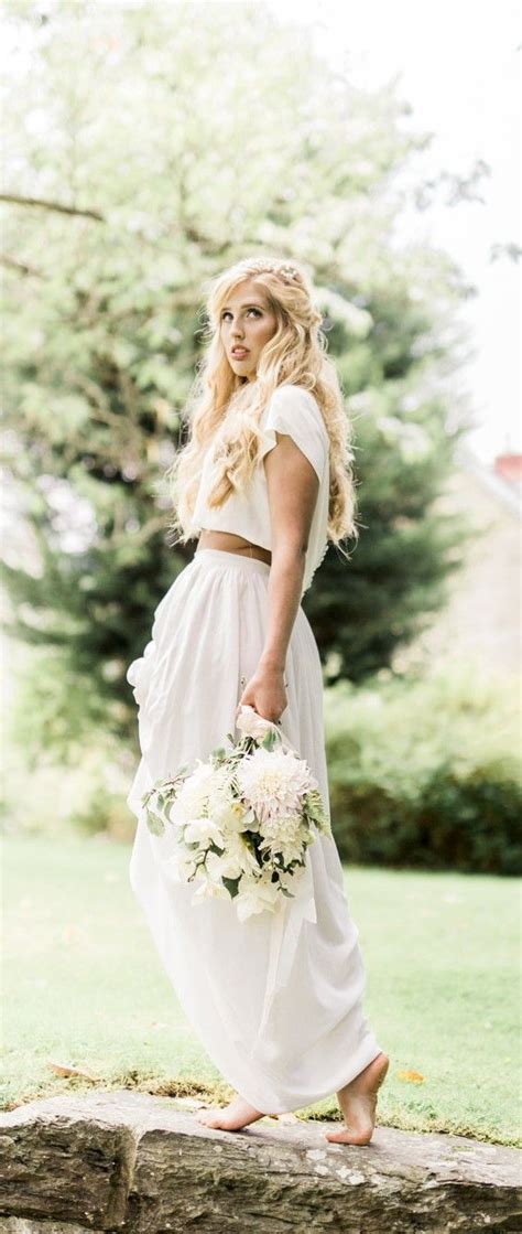 Fresh Simple Bridal Separates Styled With White Flowers And Loose