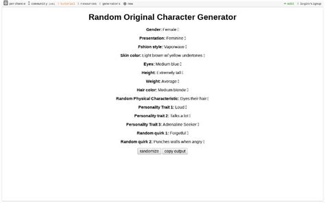 Random Original Character Generator ― Perchance Ssmu Character Sheet