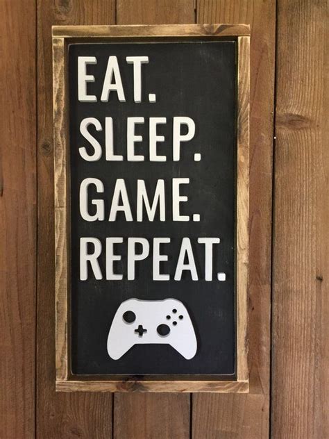 Game Room Wood Sign Eat Sleep Game Repeat Decor Gamer Etsy Gamer