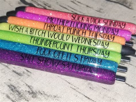 Epoxy Glitter Pen Set Days Of The Week Cussswear Words Etsy