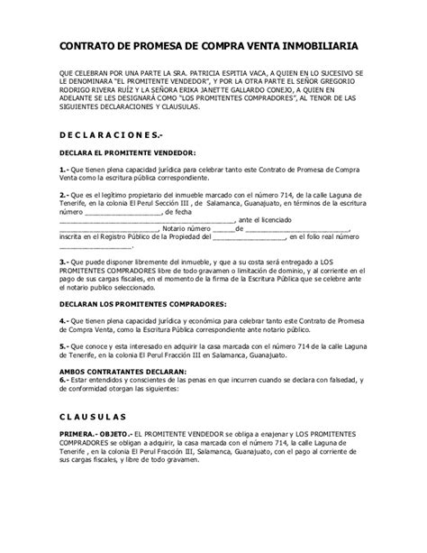 Formato Contrato De Promesa De Compraventa Oracion Necesito Dinero