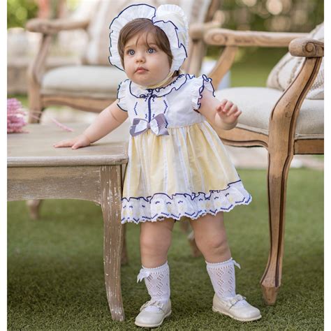 Dolce Petit Spring Summer Baby Girls White Lemon Dress Panty Bonnet Set