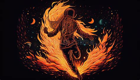 Cosmic Phoenix Digital Art Illustration Generative Ai Stock