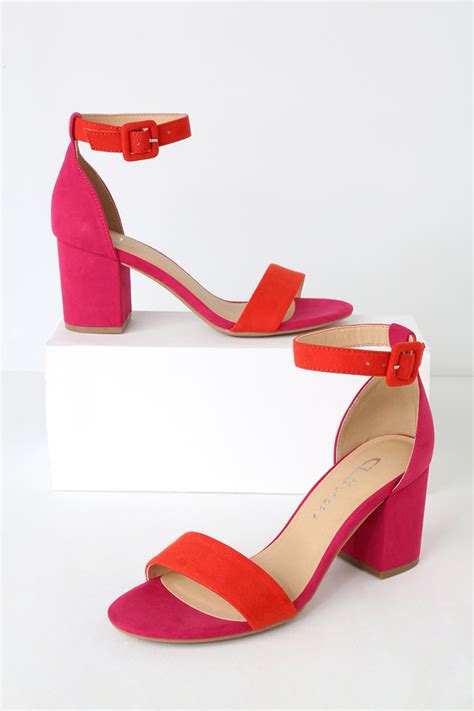 Cl By Laundry Jody Orange And Hot Pink Suede Ankle Strap Heels Lulus