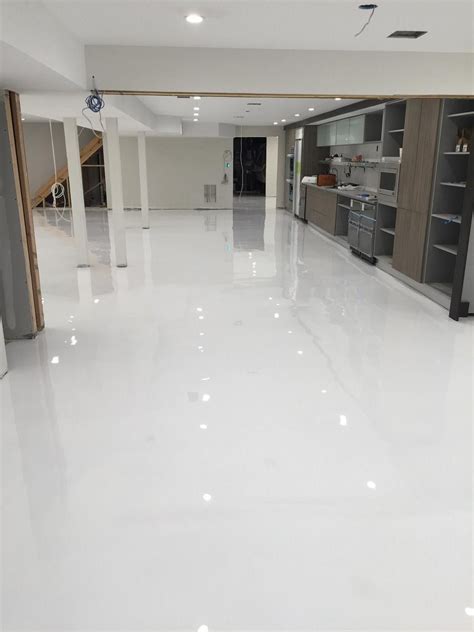 White Epoxy Basement Floor Flooring Ideas