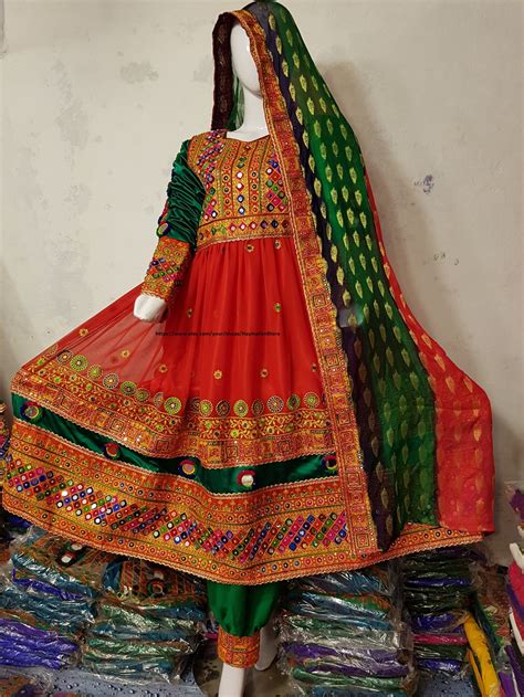 Afghan Kuchi Tribe Multi Color Red Dress With Mirror Work From Etsy