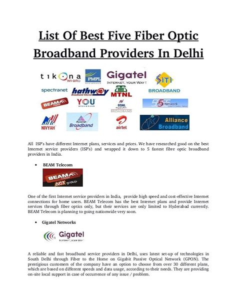 List Of Best Five Fiber Optic Broadband Providers In Delhi