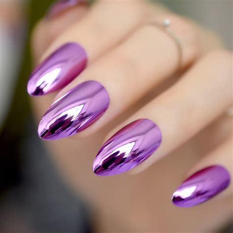Purple Acrylic False Nail Metal Mirror Fake Nail Medium Sharp Stiletto