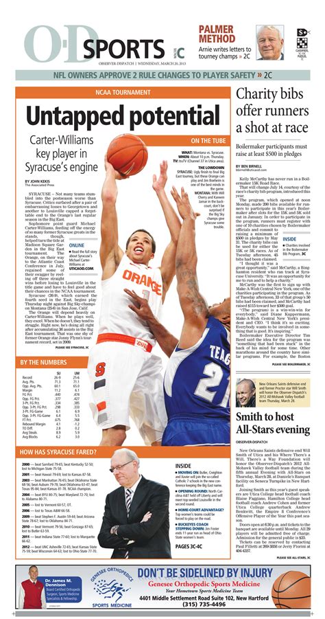 Sports Section Front Syracuse Orange Feature Newspaper Design