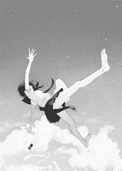 Falling Referensi Gambar Seni Gelap Sketsa Anime