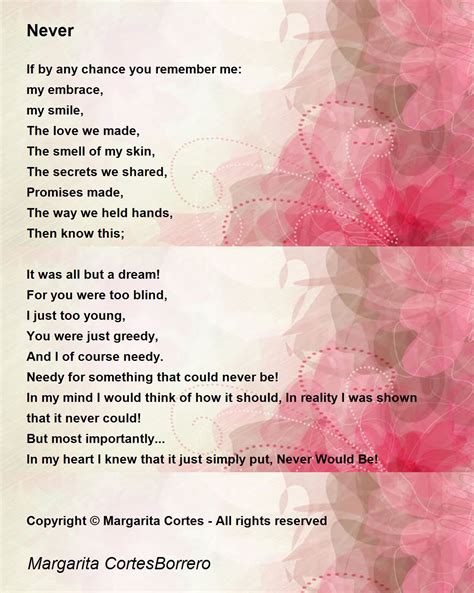 Never By Margarita Cortesborrero Never Poem
