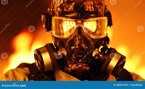 Fearless Firefighter Portrait Of A Fireman In A Gas Mask Stock Illustration Illustration Of