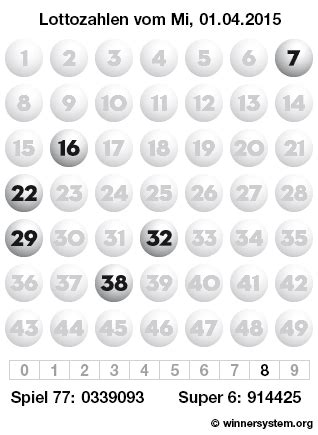 Alle 3.078 lottoziehungen, lottozahlen beim lotto 6 aus 45 bis zum 08.08.2021. Lottozahlen Mittwoch, 01.04.2015 (Lotto Archiv)