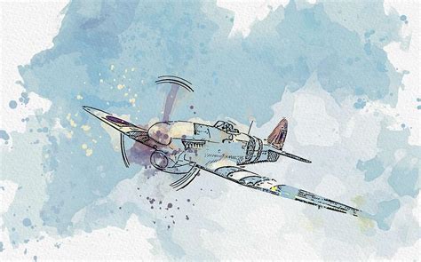 Supermarine Spitfireair War Thunder Jet Watercolor By Ahmet Asar