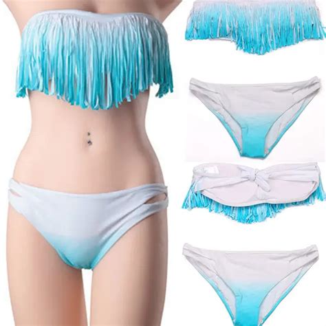 Buy Women Tassel Bikini Patchwork Sexy Featured Hot Set Push Up Bandage Fringe