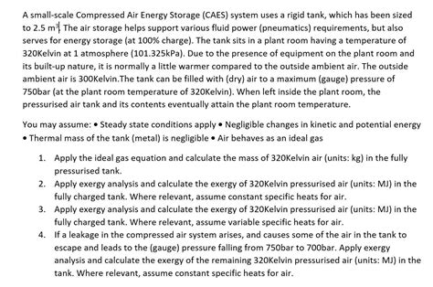 Solved A Small Scale Compressed Air Energy Storage Caes