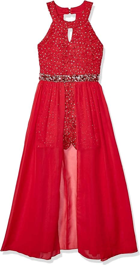 Speechless Girls High Neck Romper Maxi Dress Special Occasion Red